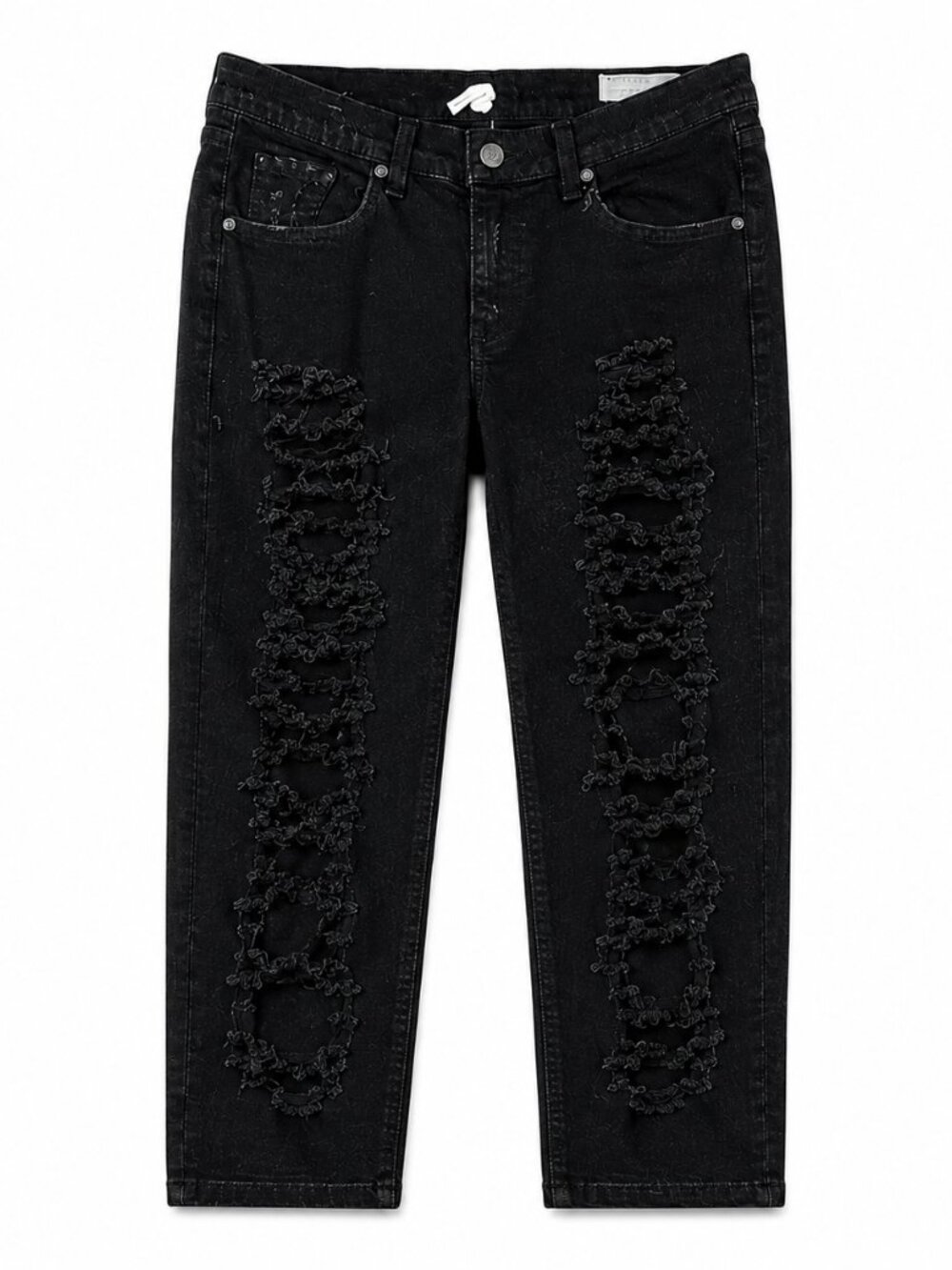 Rag & Bone Thrasher Distressed Black Jeans 27 Slim Flare Shredded Grunge - Picture 3 of 6